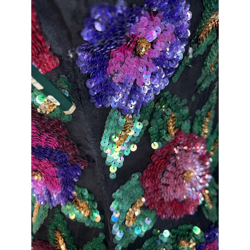 Vtg 90s Laurence Kazar Floral Sequin Blouse Size Medium Maximalist Cocktail - Picture 8 of 15
